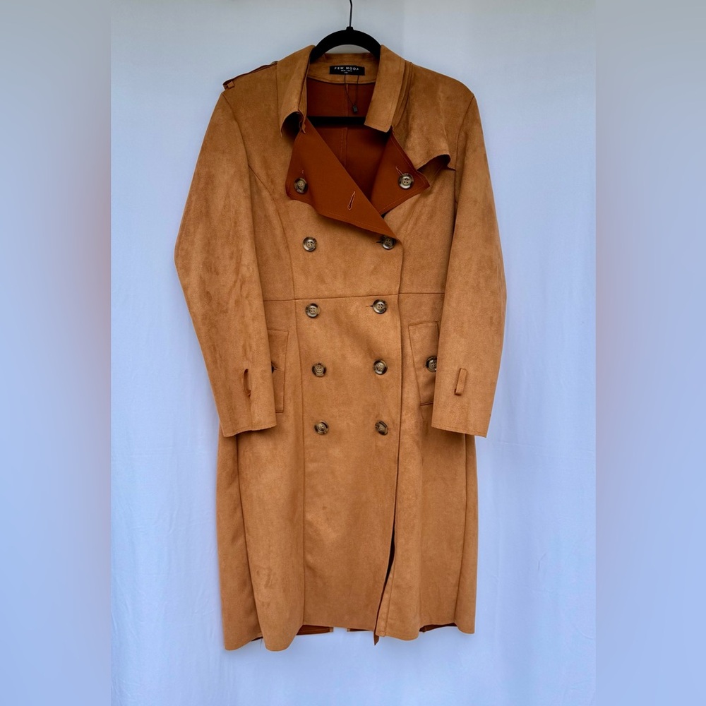 Faux Suede Trendy Trench Coat